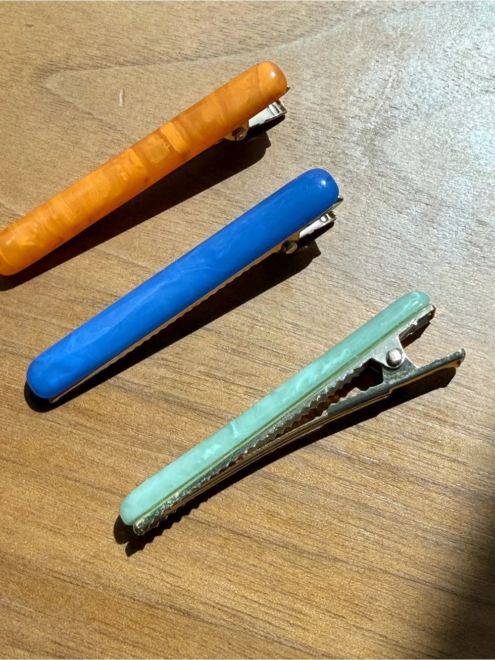 Colorful Resin Hair Clips - Orange, Blue & Mint Green Set